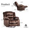 36.6" Wide Velvet Manual Swivel Rocker Heating Massage Recliner Chair with Cupholders